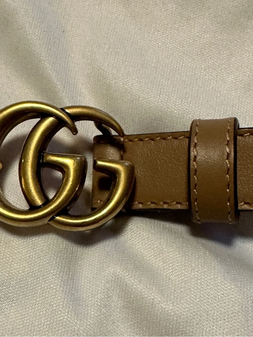 Gucci Tan Leather Belt with Antiqued Gold Double G Buckle